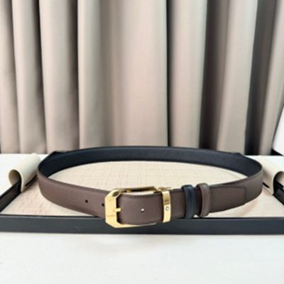 Buy Replica - Montblanc  Chocolate&Black Leather Belt with Gold Logo Buckle Needel Buckle  3.5cm